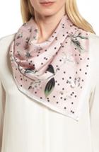 Women's Kate Spade New York Botanical Patchwork Square Silk Scarf, Size - Pink