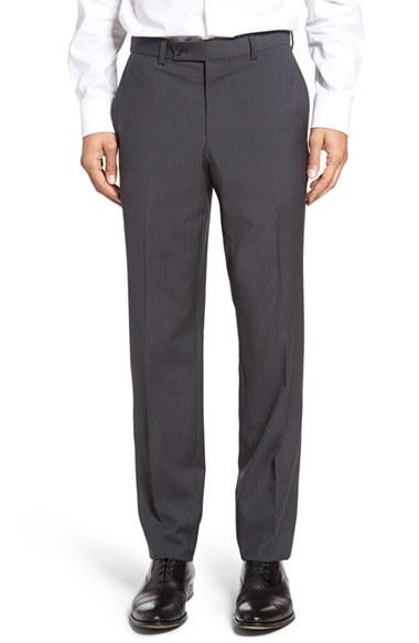 Men's Ted Baker London Flat Front Check Wool Trousers R - Black