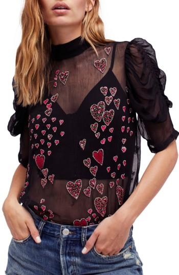Women's Free People So In Love Embroidered Blouse - Black