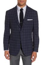 Men's Jkt New York Trim Fit Plaid Cotton Blend Sport Coat S - Blue