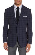 Men's Jkt New York Trim Fit Plaid Cotton Blend Sport Coat S - Blue