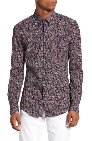 Men's Topman Paisley Print Shirt, Size - Blue