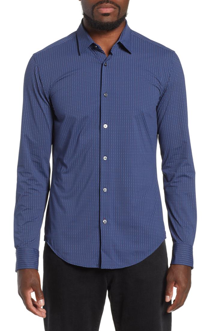 Men's Boss Ronni Slim Fit Stretch Sport Shirt, Size - Blue