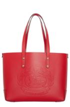 Burberry Embossed Crest Small Leather Tote - Red