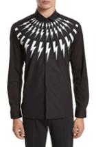 Men's Neil Barrett Trim Fit Thunderbolt Graphic Sport Shirt Eu - Black