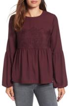 Women's Halogen Lace Ruffle Hem Blouse - Burgundy