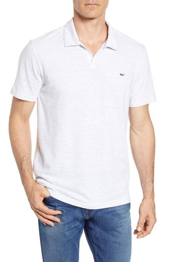 Men's Vineyard Vines Stripe Linen & Cotton Polo - White