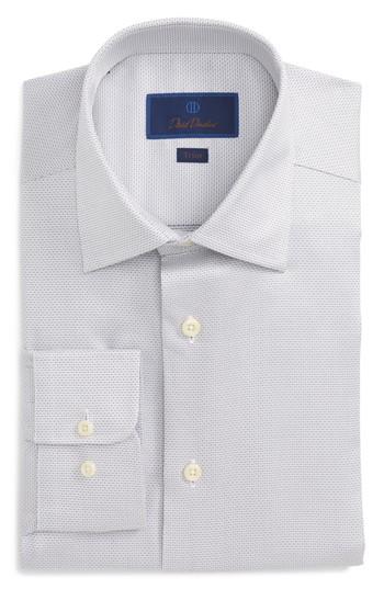 Men's David Donahue Trim Fit Microdot Dress Shirt 34/35 - Grey