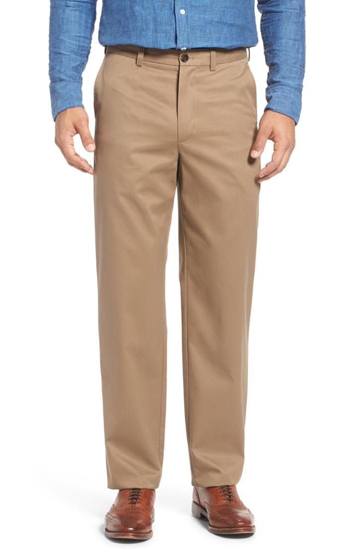 Men's Nordstrom Men's Shop 'classic' Smartcare(tm) Relaxed Fit Flat Front Cotton Pants X 33 - Beige (online Only)