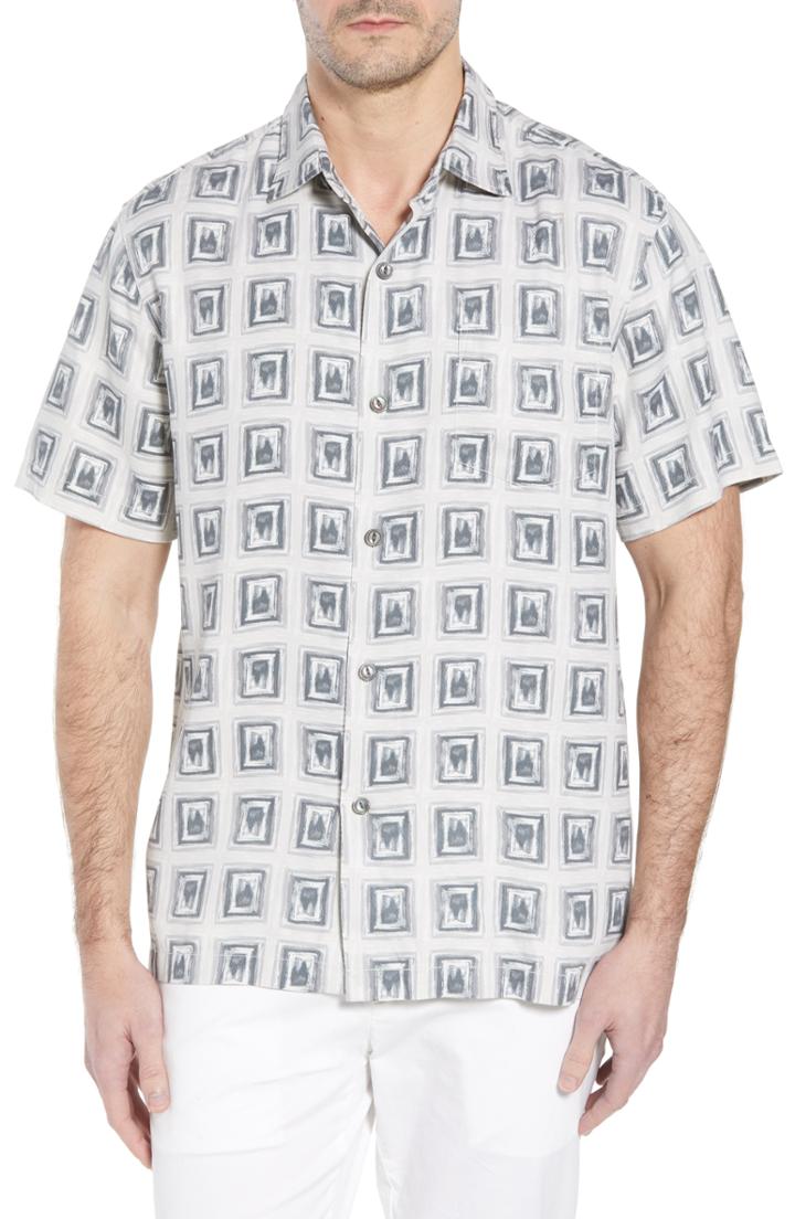 Men's Tommy Bahama Casa De Quatro Silk Camp Shirt, Size - Grey