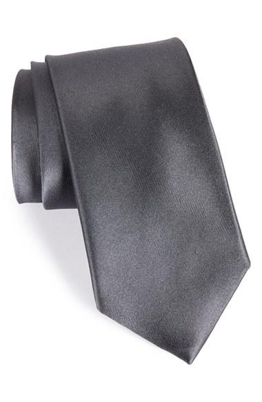 Men's Nordstrom Men's Shop Solid Satin Silk Tie, Size - Black