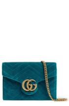 Women's Gucci Gg Marmont 2.0 Matelasse Velvet Wallet On A Chain - Blue/green