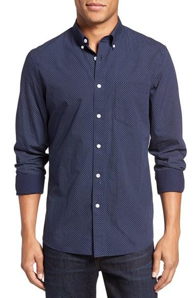 Men's Nordstrom Men's Shop Trim Fit Print Sport Shirt - Blue