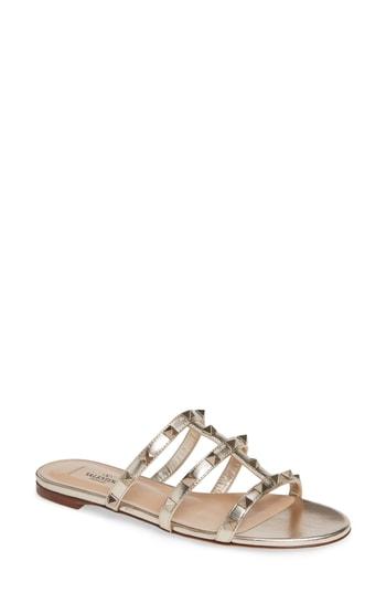 Women's Valentino Garavani Rockstud Slide Sandal .5us / 35.5eu - Metallic