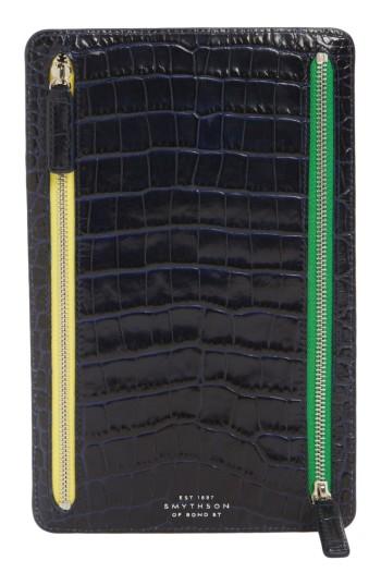 Women's Smythson Mara Leather Zip Currency Case - Blue