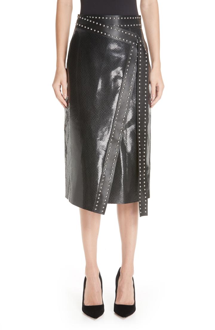 Women's Alexander Mcqueen Snake Embossed Leather Wrap Skirt