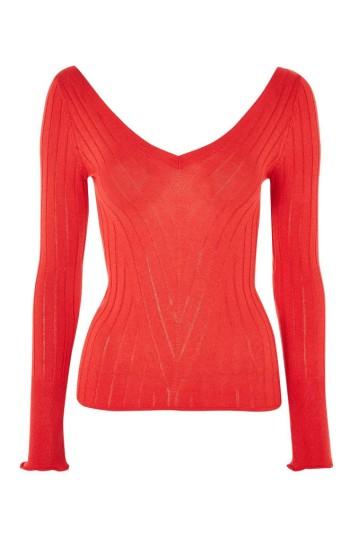 Women's Topshop Wide Double V-neck Ribbed Knit Top Us (fits Like 2-4) - Red