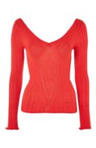 Women's Topshop Wide Double V-neck Ribbed Knit Top Us (fits Like 2-4) - Red