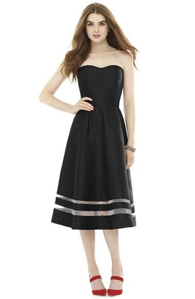 Women's Alfred Sung Illusion Stripe Strapless A-line Midi Dress - Black
