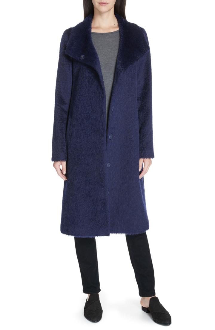 Women's Eileen Fisher Alpaca Blend Long Coat - Blue