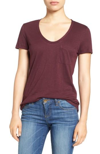 Petite Women's Caslon Rounded V-neck Tee P - Burgundy