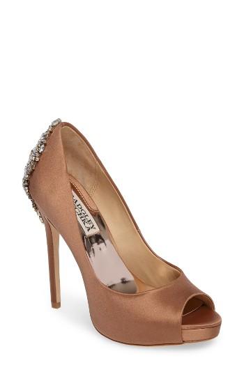 Women's Badgley Mischka 'kiara' Crystal Back Open Toe Pump M - Brown