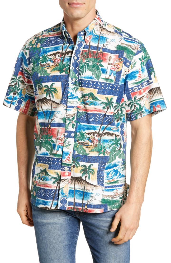 Men's Reyn Spooner Hawaiian Christmas 2018 Classic Fit Sport Shirt, Size - Blue