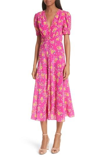 Women's Saloni Lea Silk Midi Dress - Coral