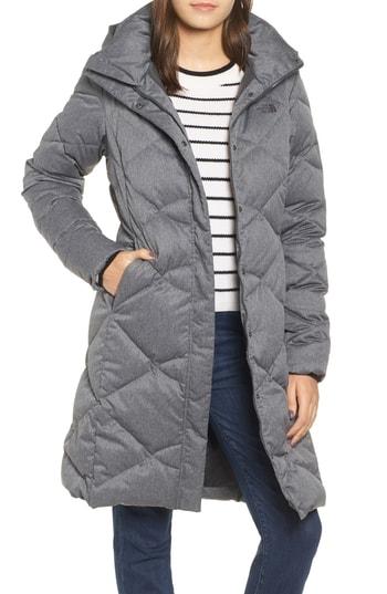 Women's The North Face Miss Metro Ii Water Repellent 550 Fill Power Down Hooded Parka - Grey
