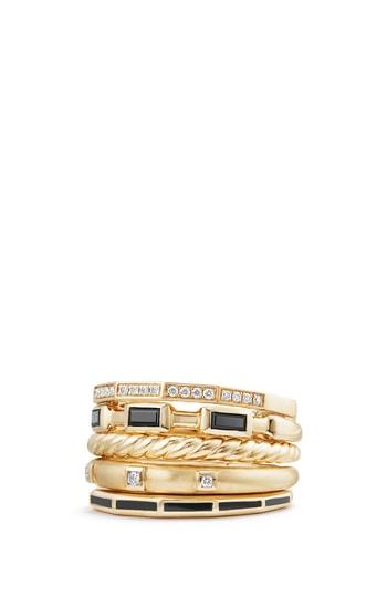 Women's David Yurman Stax Ring With Black Spinel, Black Enamel & Diamond In 18k Gold, 13mm