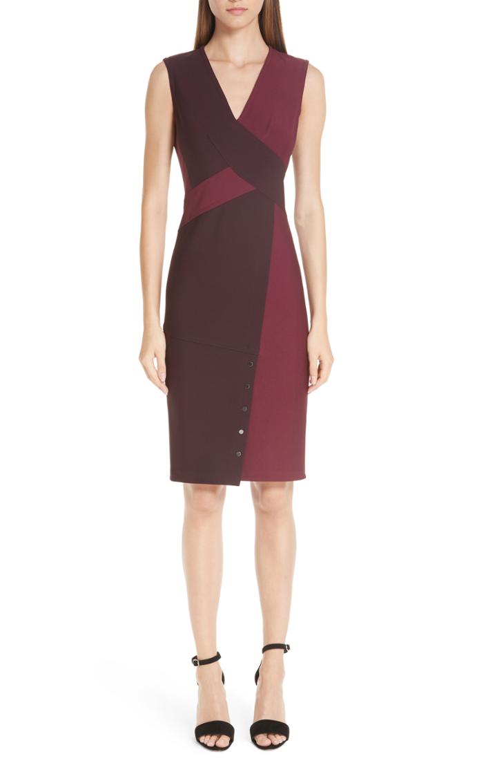Women's Yigal Azrouel Two-tone Mechanical Stretch Dress - Burgundy