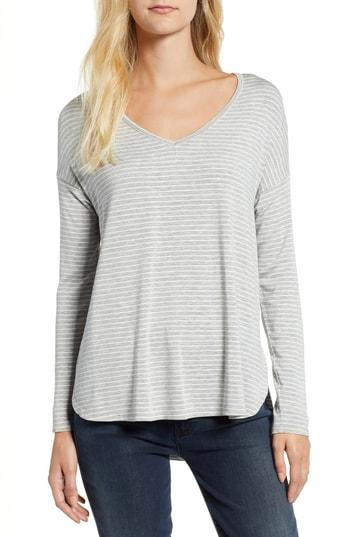 Women's Gibson V-neck Stripe Top, Size - Grey