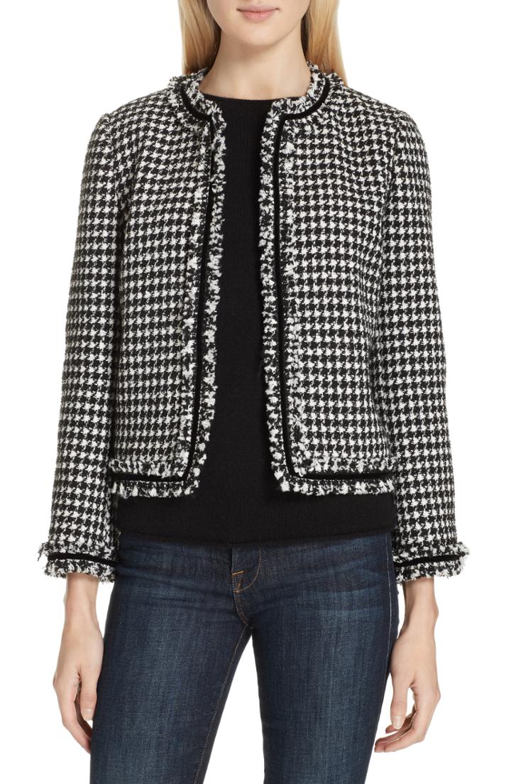 Women's Kate Spade New York Houndstooth Tweed Jacket - Black