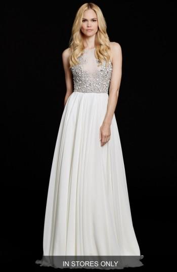 Women's Hayley Paige 'ellie' Embellished Chiffon A-line Gown, Size - White