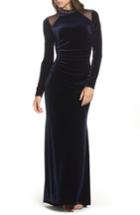 Women's Vince Camuto Mesh Panel Embellished Velvet Gown - Blue