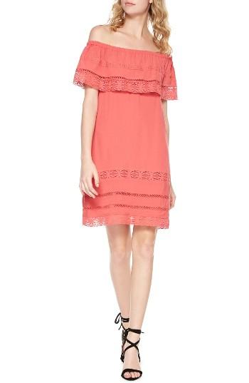 Women's Sanctuary Lacey Drape Bodice Off The Shoulder Dress - Coral