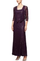 Women's Alex Evenings Sequin Lace Long Dress With Jacket - Purple