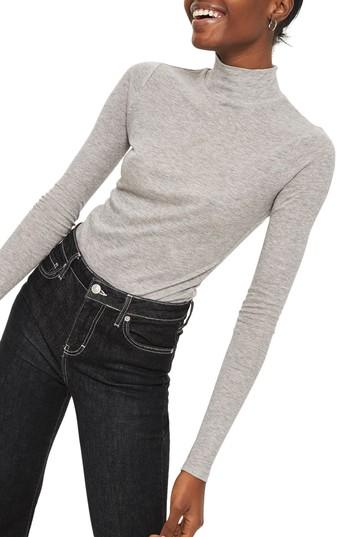 Women's Topshop Ribbed Turtleneck Top Us (fits Like 0-2) - Grey