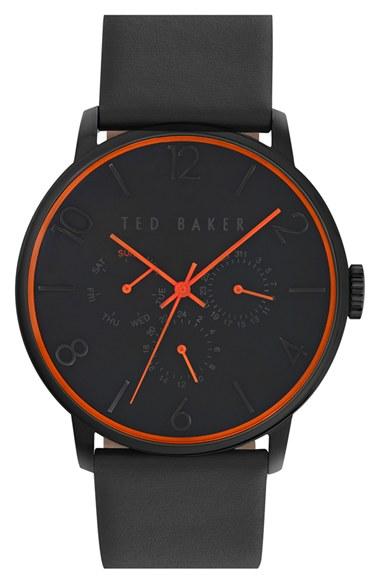 Men's Ted Baker London Multifunction Leather Strap Watch, 42mm