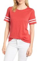 Women's Gibson Stripe Sleeve Cotton Blend Athletic Tee - Red
