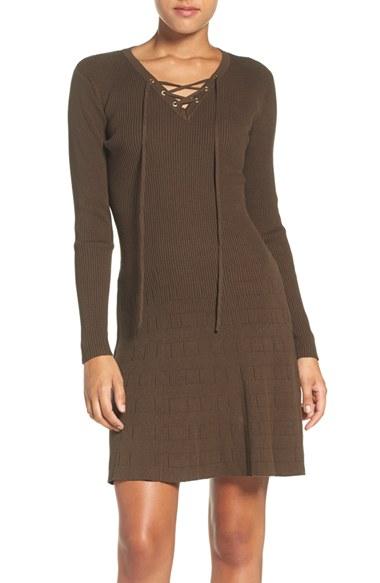 Women's Fraiche By J Lace-up Ribbed A-line Dress