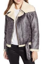 Women's Kenneth Cole New York Faux Shearling Moto Jacket - Grey