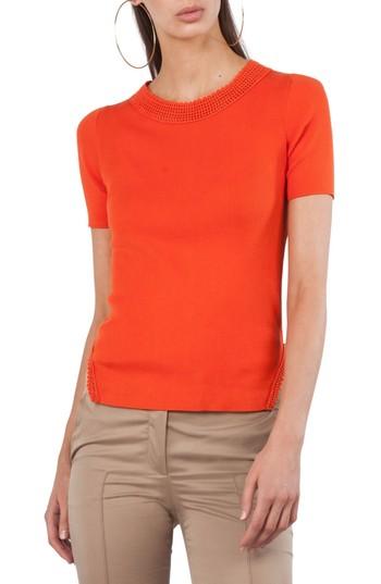 Women's Akris Punto Crochet Trim Knit Cotton Pullover - Orange