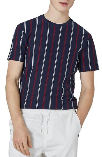 Men's Topman Slim Fit Vertical Striped T-shirt - Blue