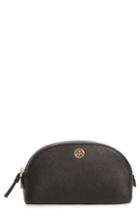 Tory Burch Robinson Small Leather Cosmetic Bag, Size - Black / Royal Navy
