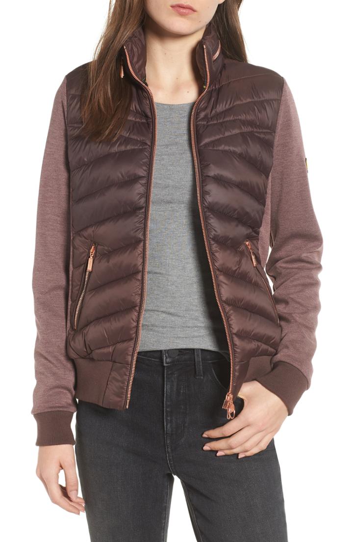 Women's Barbour International Grandstand Hybrid Quilted Jacket Us / 16 Uk - Brown
