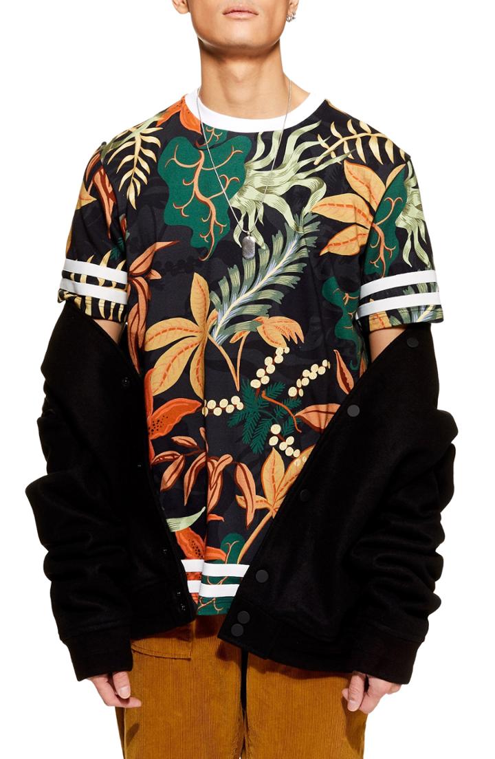 Men's Topman Tape Floral Print T-shirt - Black