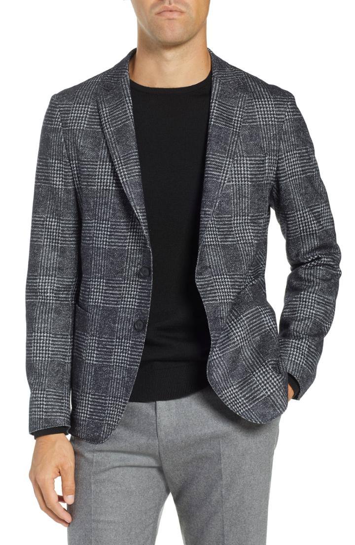 Men's Boss Nixan Slim Fit Plaid Wool & Cotton Sport Coat R - Blue