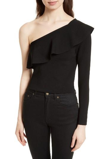 Women's Milly One-shoulder Flounce Top, Size - Black