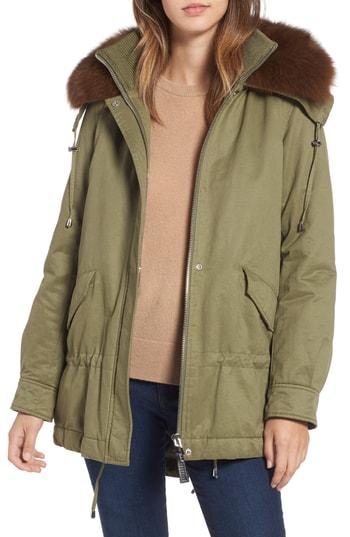 Women's Derek Lam 10 Crosby Genuine Fox Fur Trim Hooded Parka - Green